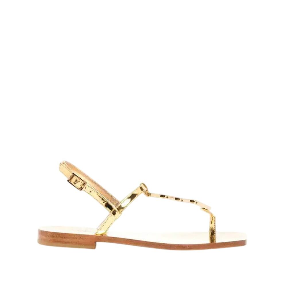 Versace NIB T-Strap Sandals in Gold Laminated Leather Size 37